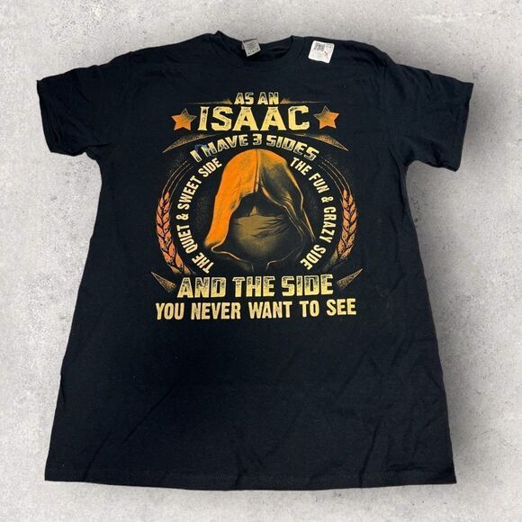 Isaac Name Shirt Men’s Black Short Sleeve Graphic Tee Size Medium - Picture 1 of 6